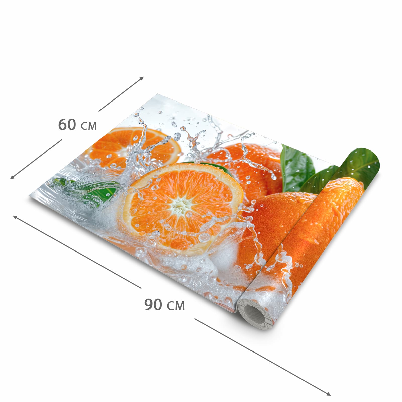 Komfortabler Küchenteppich mit Motiv Spritzige Orangen in der Grösse 80x300 cm