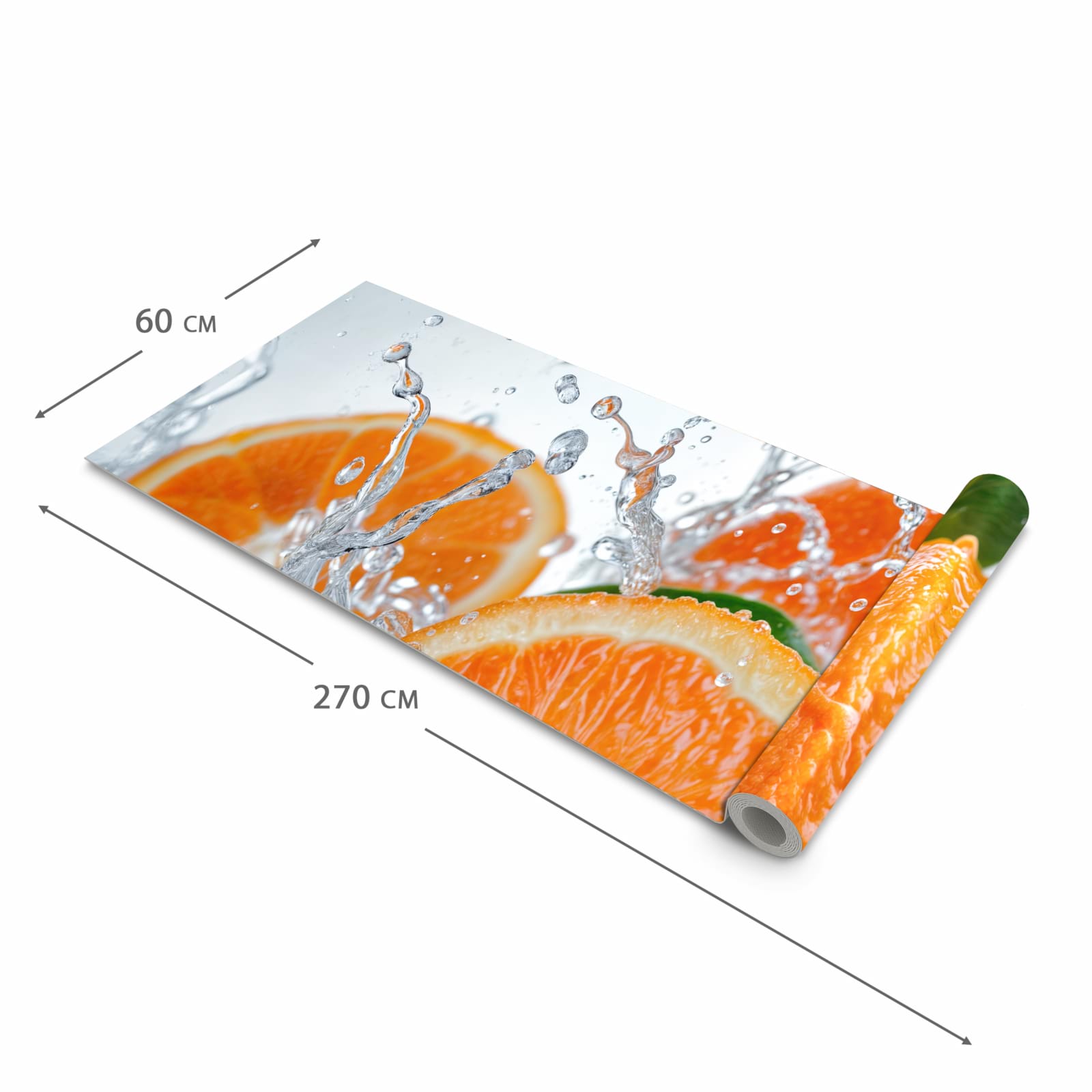 Abriebfester waschbarer Teppich Küche mit Motiv Spritzige Orangen in der Grösse 80x300 cm