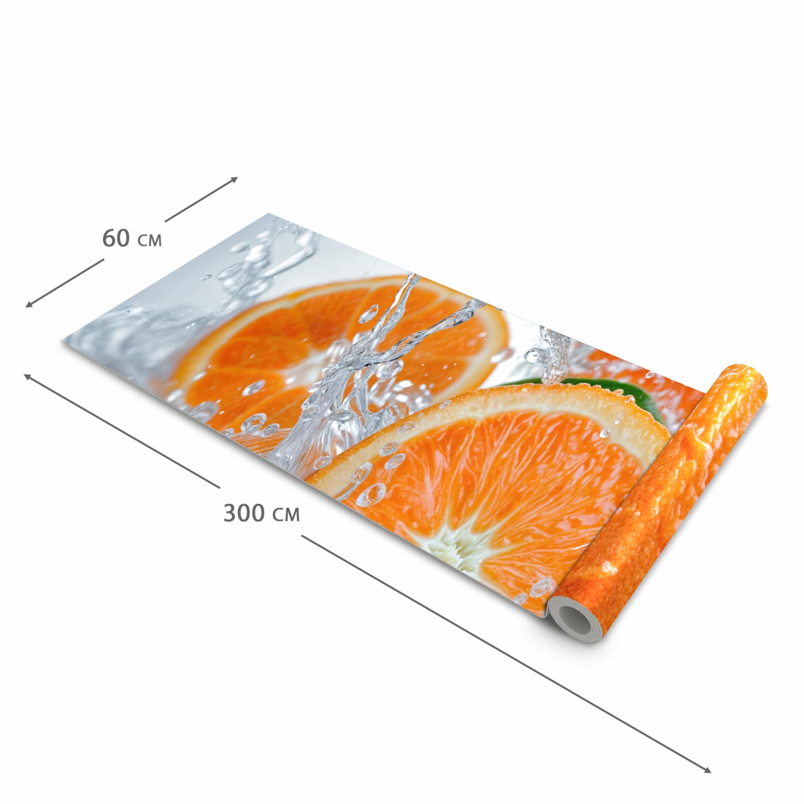 UV-beständiger Küchenläufer mit Motiv Spritzige Orangen in der Grösse 80x300 cm