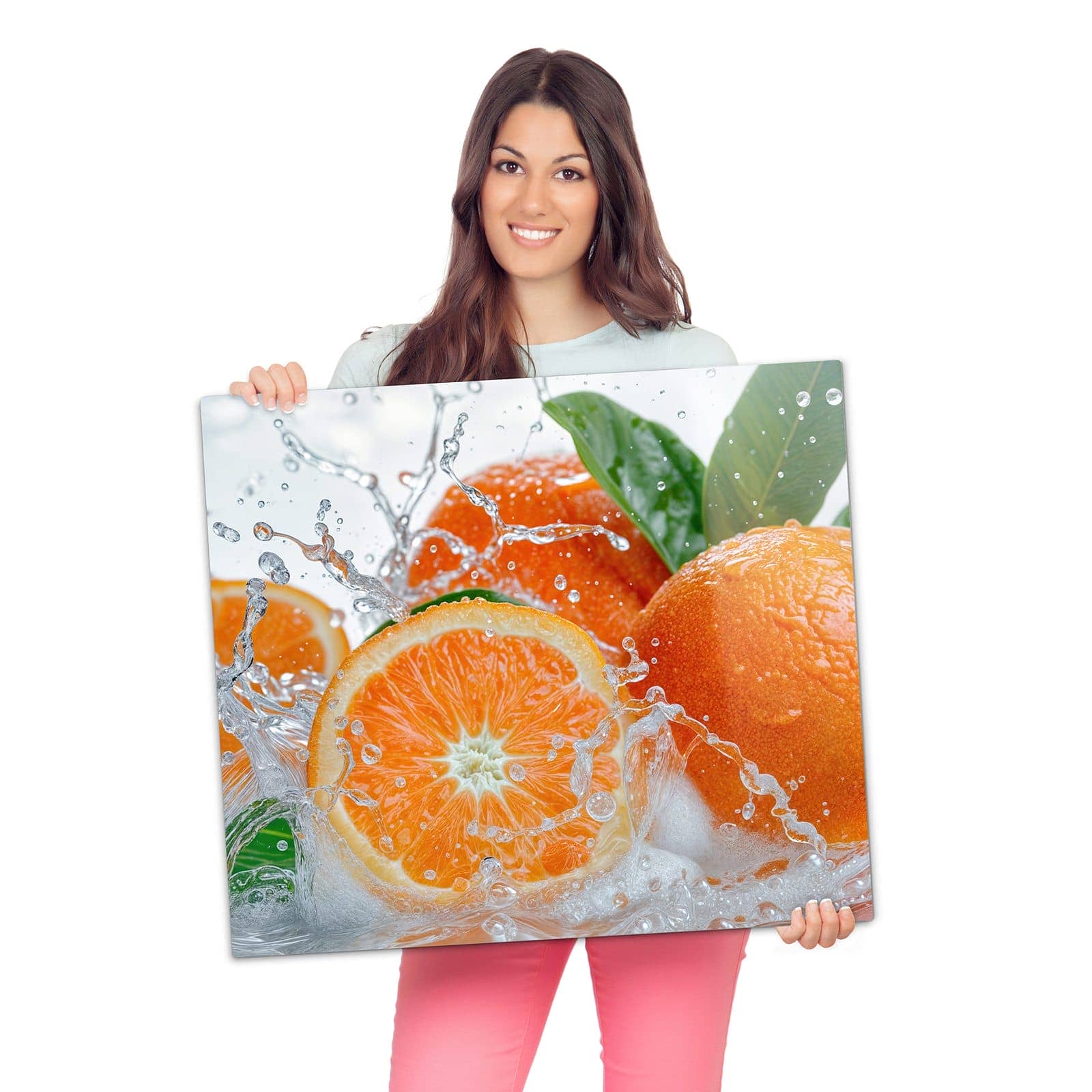 1-teilige Herdabdeckung mit Spritzige Orangen-Motiv wird zur Größendarstellung gehalten
