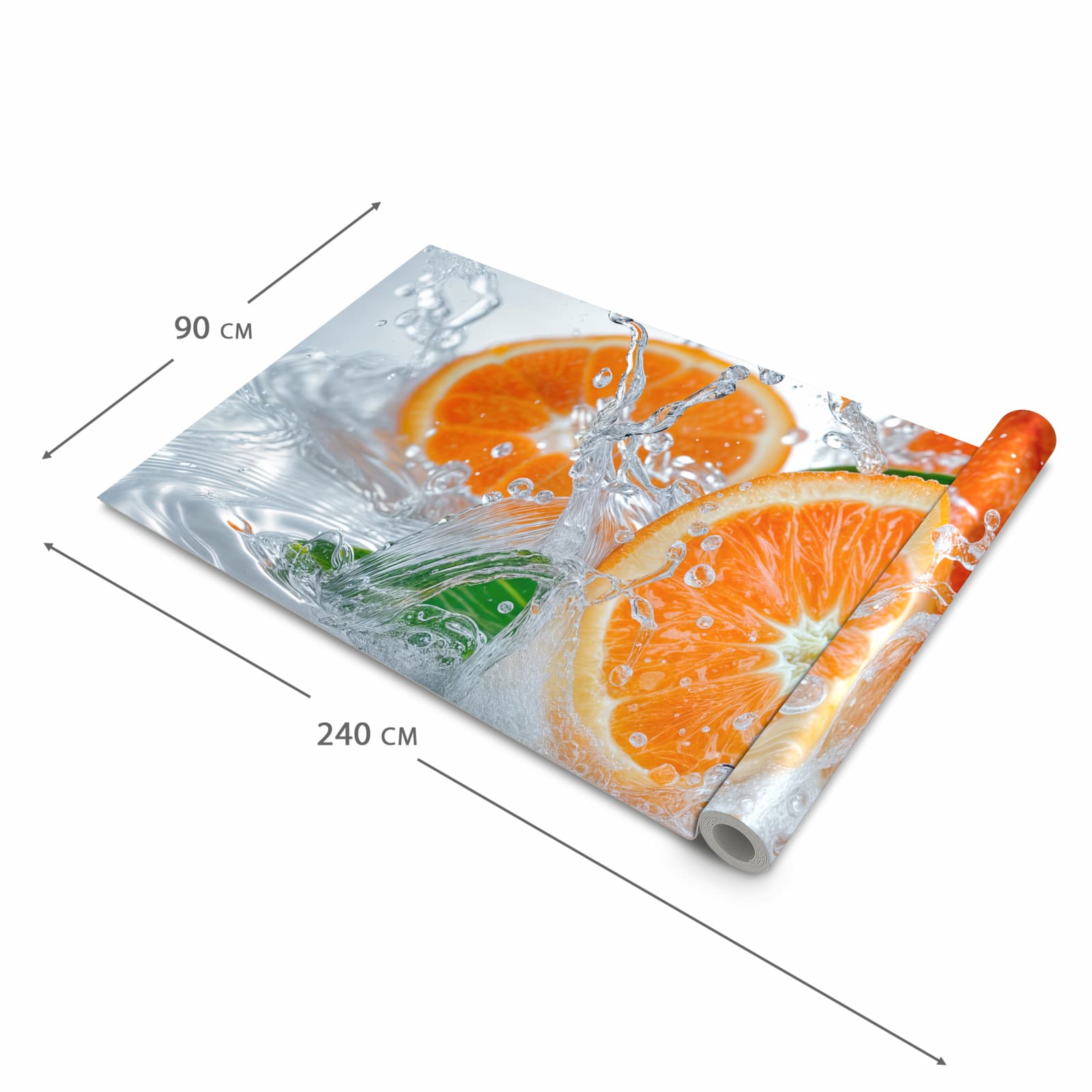 Flacher rutschfester Läufer mit Motiv Spritzige Orangen in der Grösse 80x300 cm