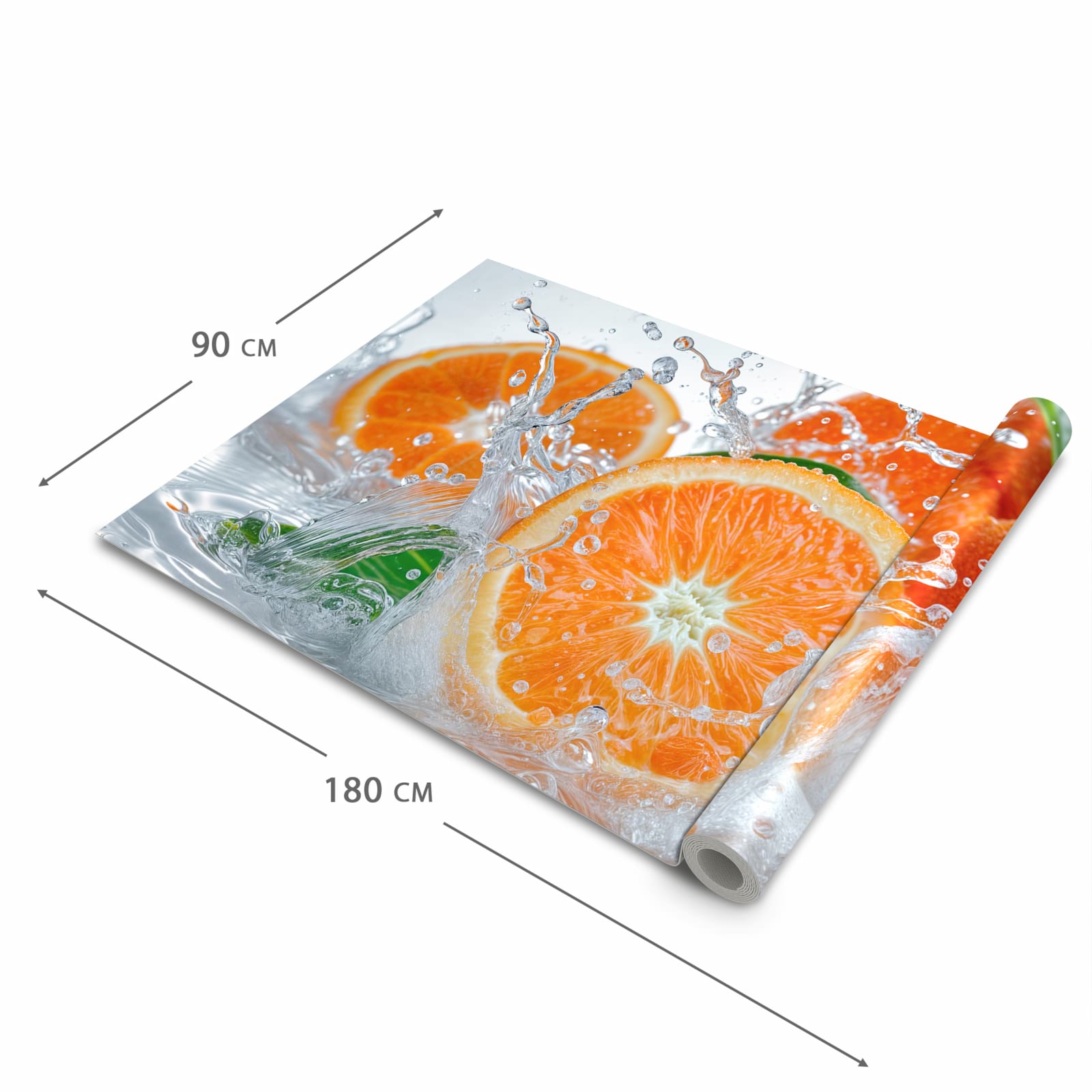 Langlebiger Läufer Eingangsbereich mit Motiv Spritzige Orangen in der Größe 80x300 cm