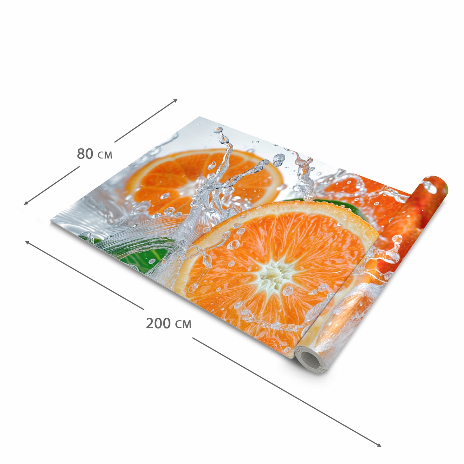Wasserabweisender Teppichläufer für die Küche mit Motiv Spritzige Orangen in der Grösse 80x300 cm