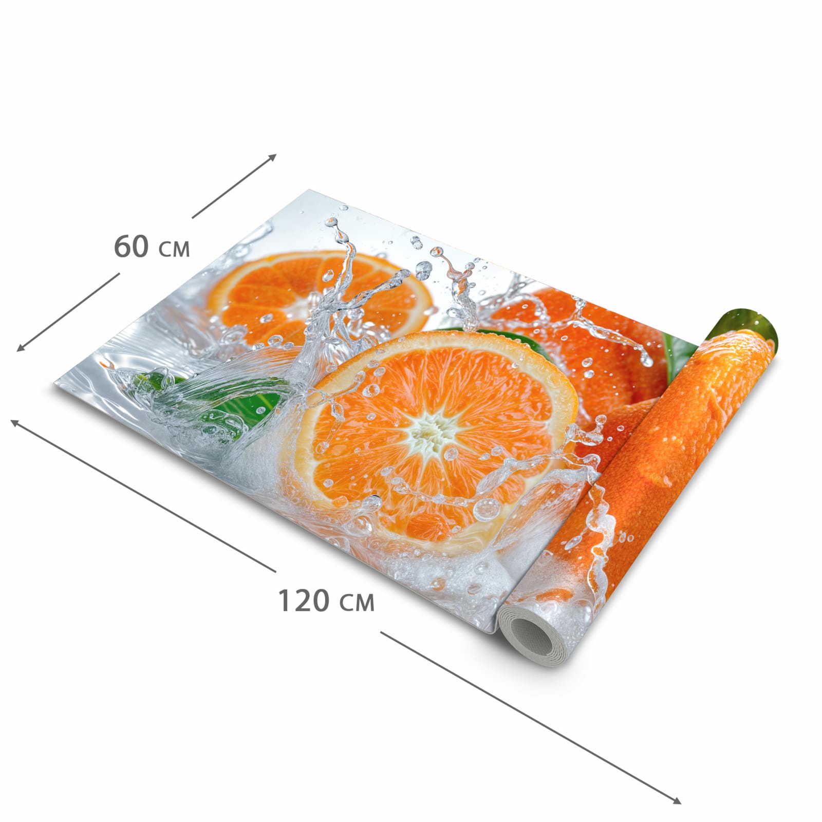 Formstabiler Küchenläufer mit Motiv Spritzige Orangen in der Grösse 80x280 cm