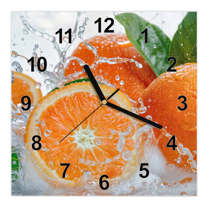 Wanduhr Quadratisch mit dem Motiv Orangen im Wasser