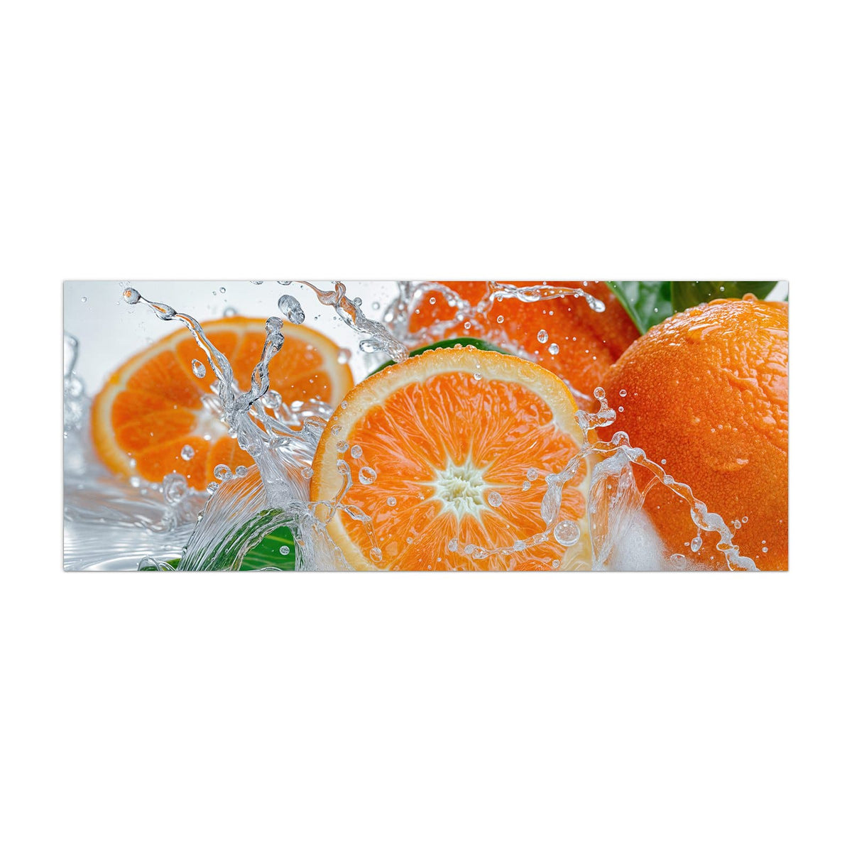 Küchenrückwand aus Glas Orangen im Wasser im Hochformat, Motiv bildfüllend von vorn
