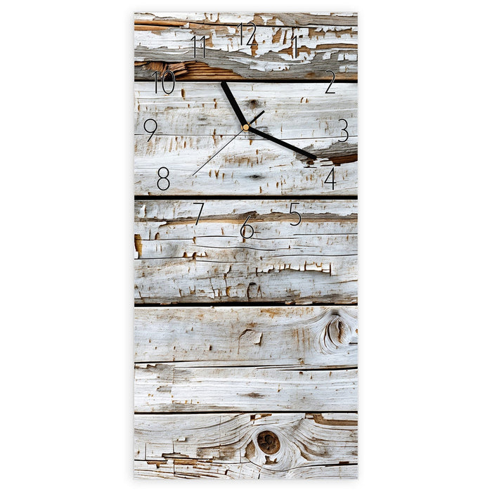 Wanduhr Weiße Holzpatina aus Glas – Hochformat 30 × 60 cm mit Ziffernblatt Elegant