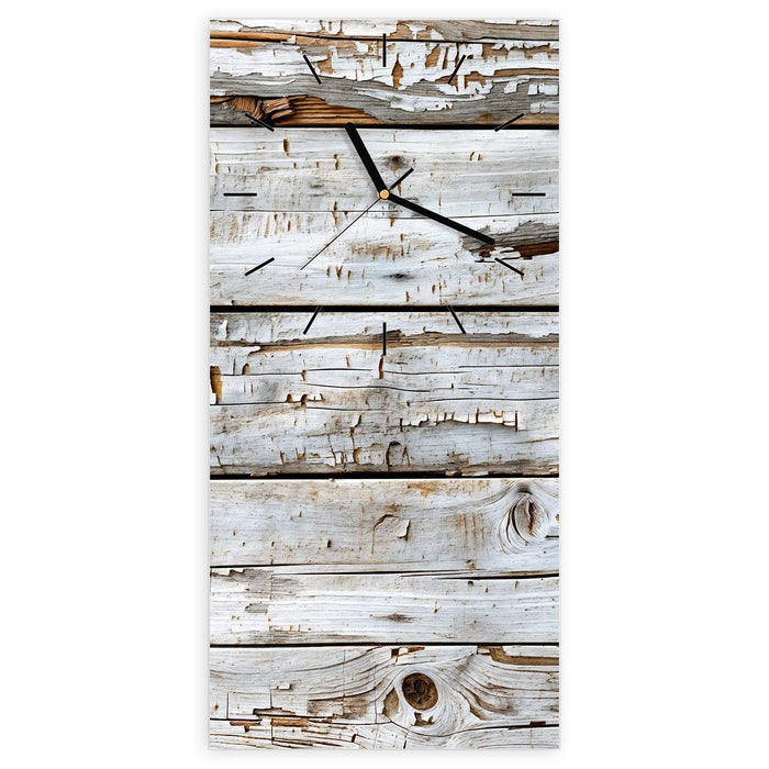 Wanduhr Weiße Holzpatina aus Glas – Hochformat 30 × 60 cm mit Ziffernblatt Linie