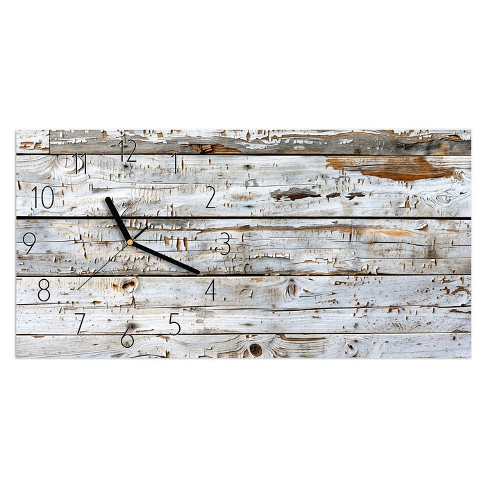 Wanduhr Weiße Holzpatina aus Glas – Querformat 60 × 30 cm mit Ziffernblatt Elegant
