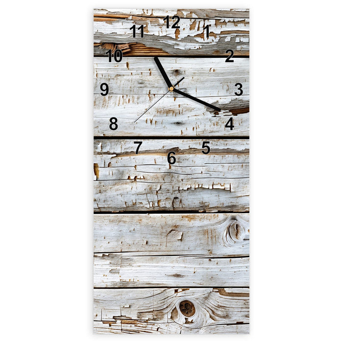 Wanduhr Weiße Holzpatina aus Glas – Hochformat 30 × 60 cm mit Ziffernblatt Modern