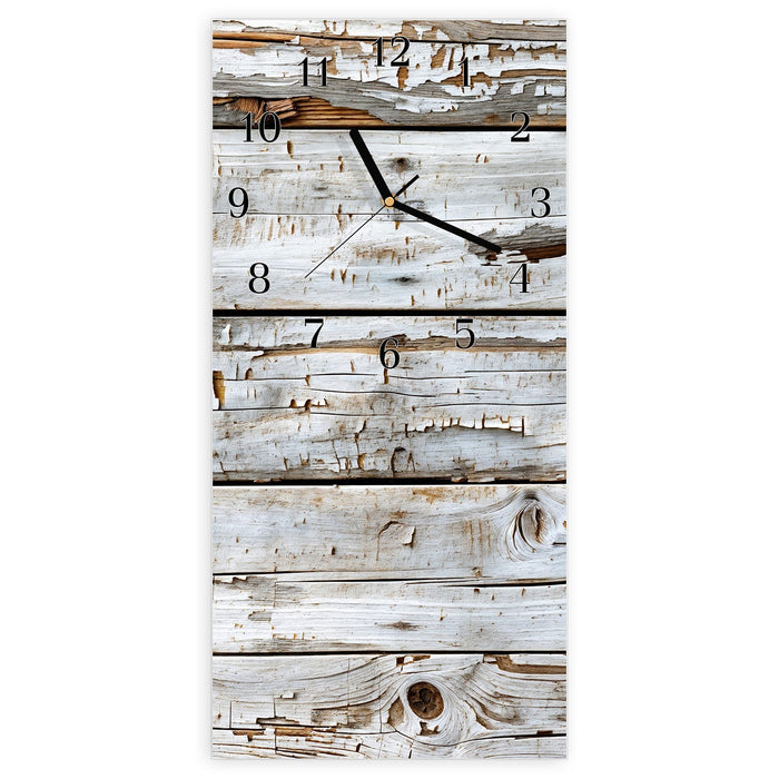 Wanduhr Weiße Holzpatina aus Glas – Hochformat 30 × 60 cm mit Ziffernblatt Klassisch
