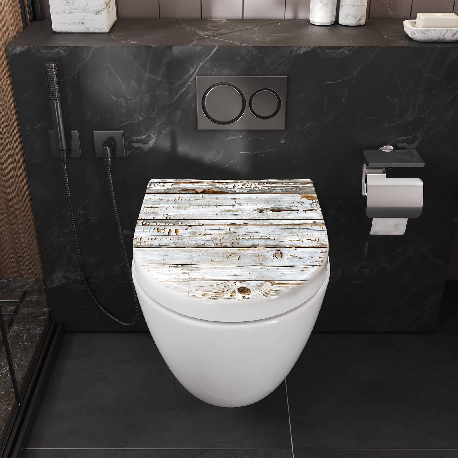 WC-Sitz mit Absenkautomatik Holzbretter von Verwitterte