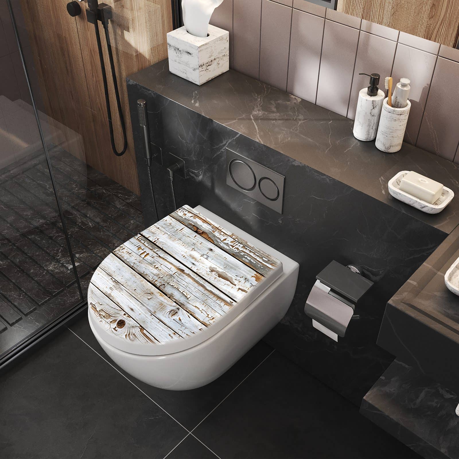 WC-Sitz mit Absenkautomatik Holzbretter von Verwitterte