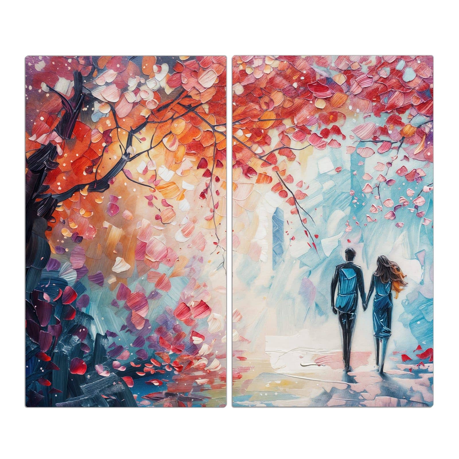 2-teilige Kochfeldabdeckung mit Herbstlicher Spaziergang-Motiv in der Frontansicht #grösse_2-Teilig (60x52cm)