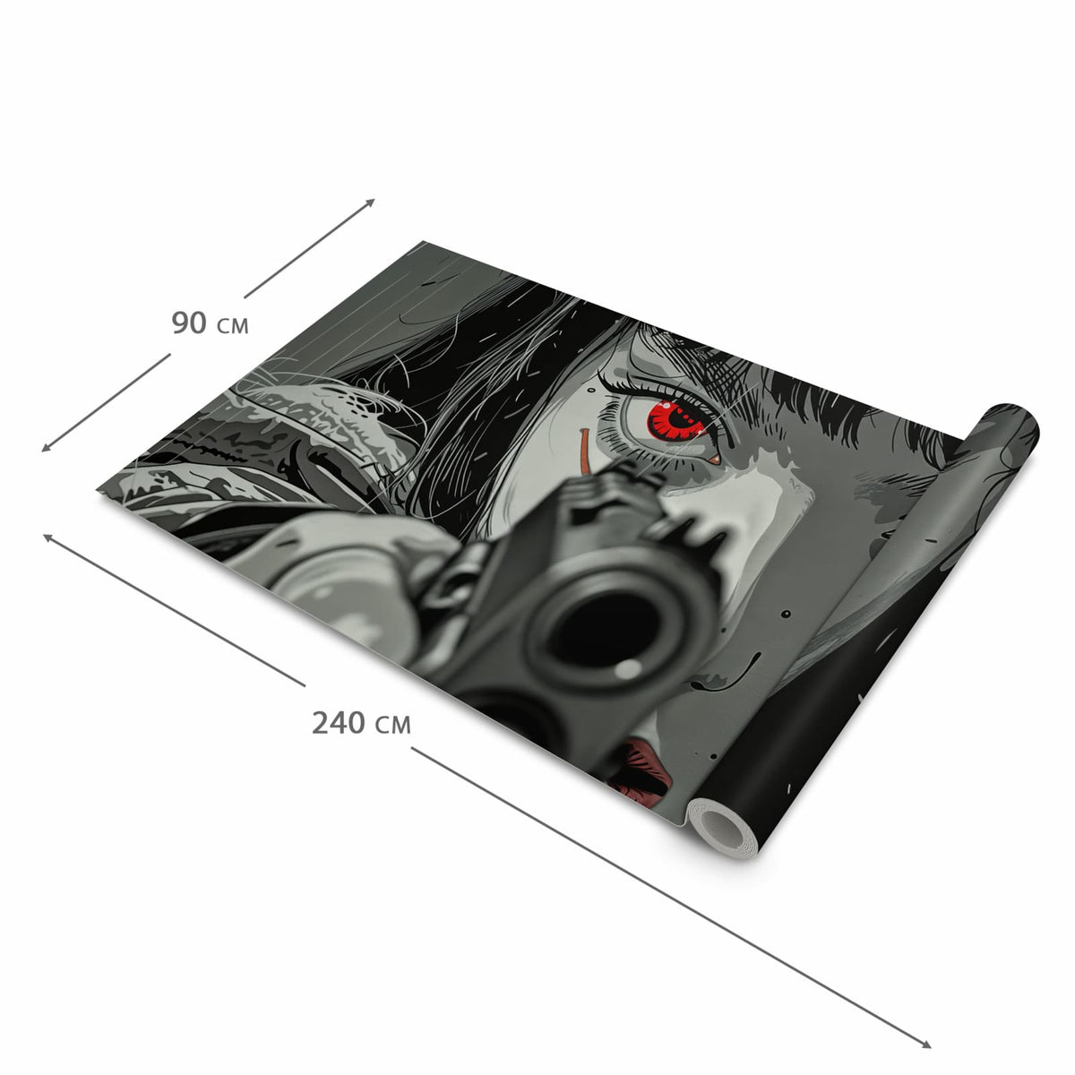 Waschbarer Küchenteppich mit Motiv Blick Durch Schusswaffe in der Grösse 80x280 cm für sichere Aufbewahrung
