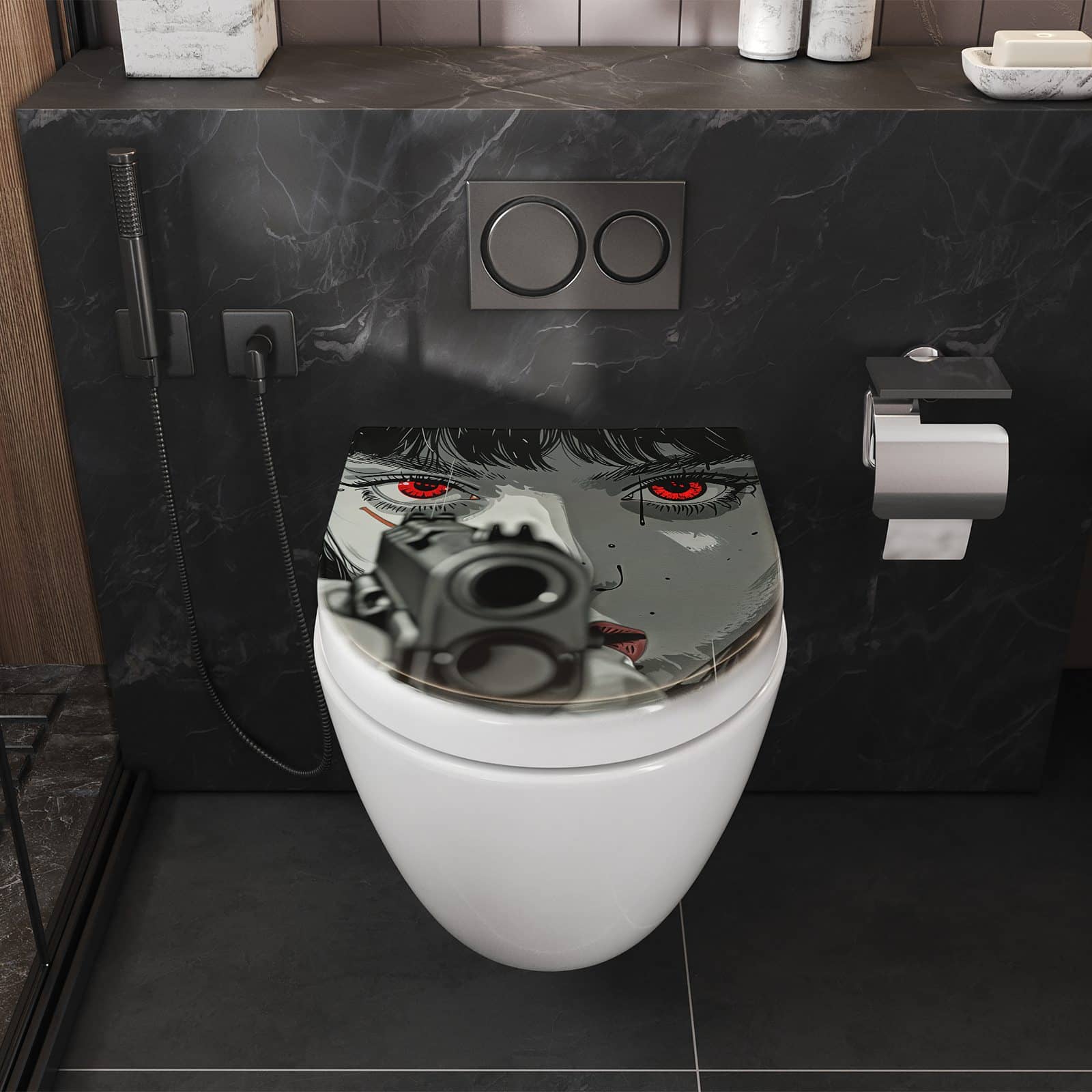 WC-Sitz mit Absenkautomatik Blick Durch Schusswaffe