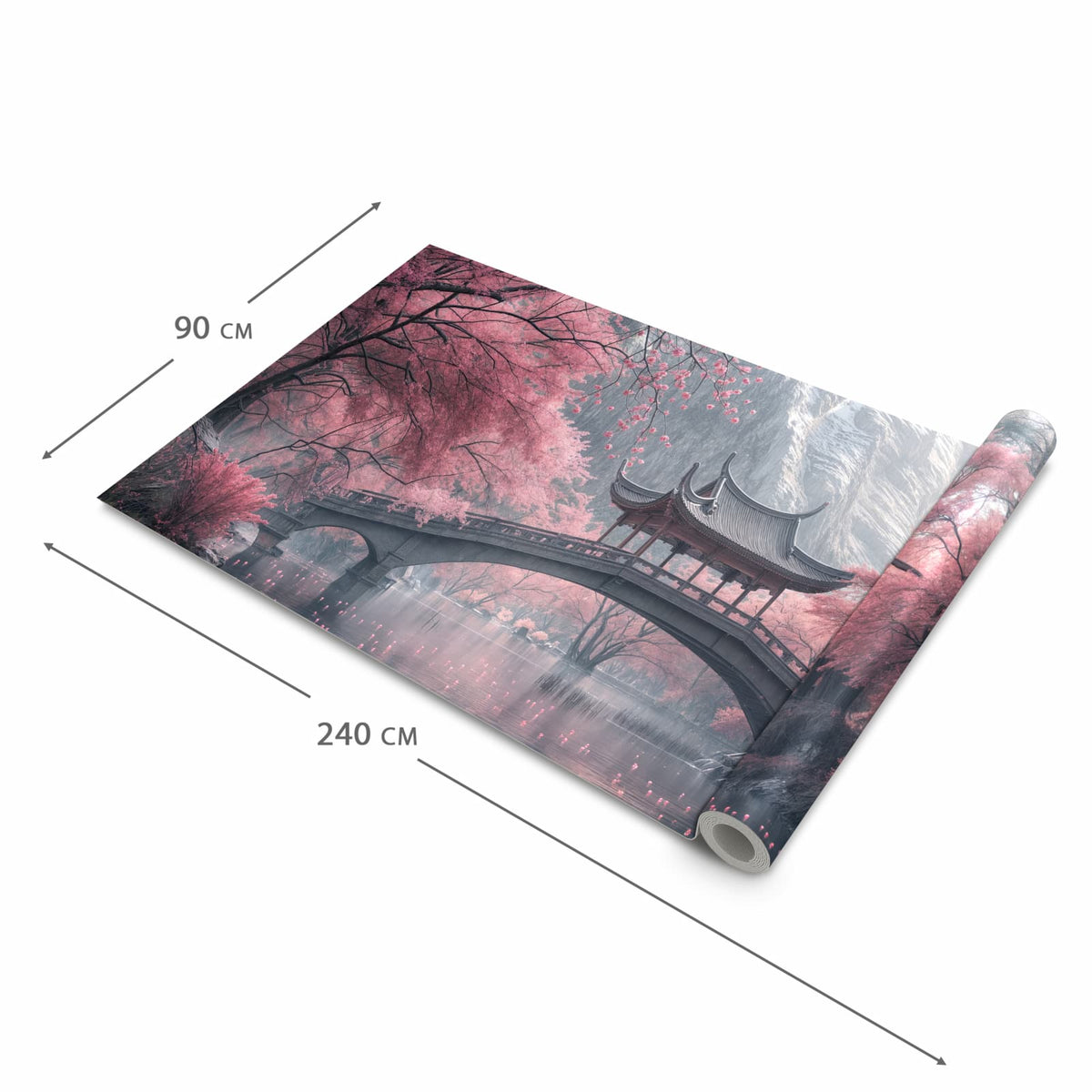 Rutschfester dünner Teppich mit Motiv Japanischer Garten in der Grösse 80x250 cm, einfach zu reinigen