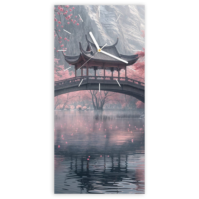 Wanduhr Japanischer Garten aus Glas – Hochformat 30 × 60 cm mit Ziffernblatt Linie