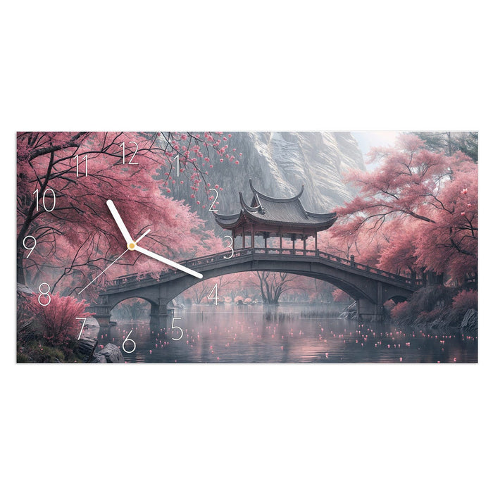 Wanduhr Japanischer Garten aus Glas – Querformat 60 × 30 cm mit Ziffernblatt Elegant
