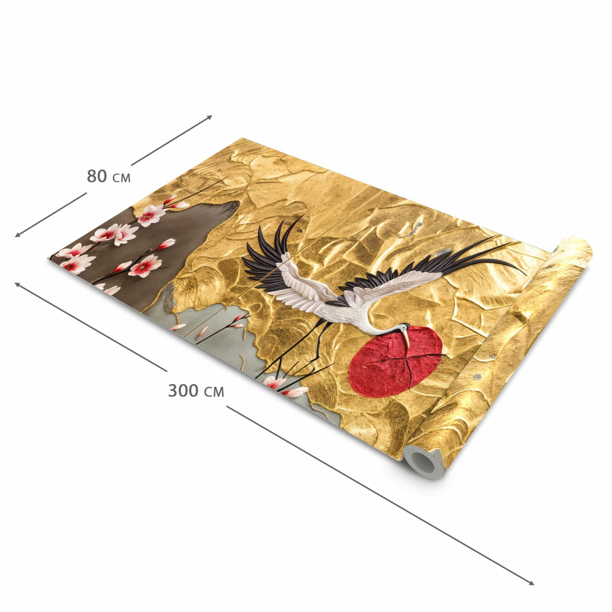 Pflegeleichter Küchenläufer nach Maß mit Motiv Blüten und Kraniche in der Größe 80x200 cm