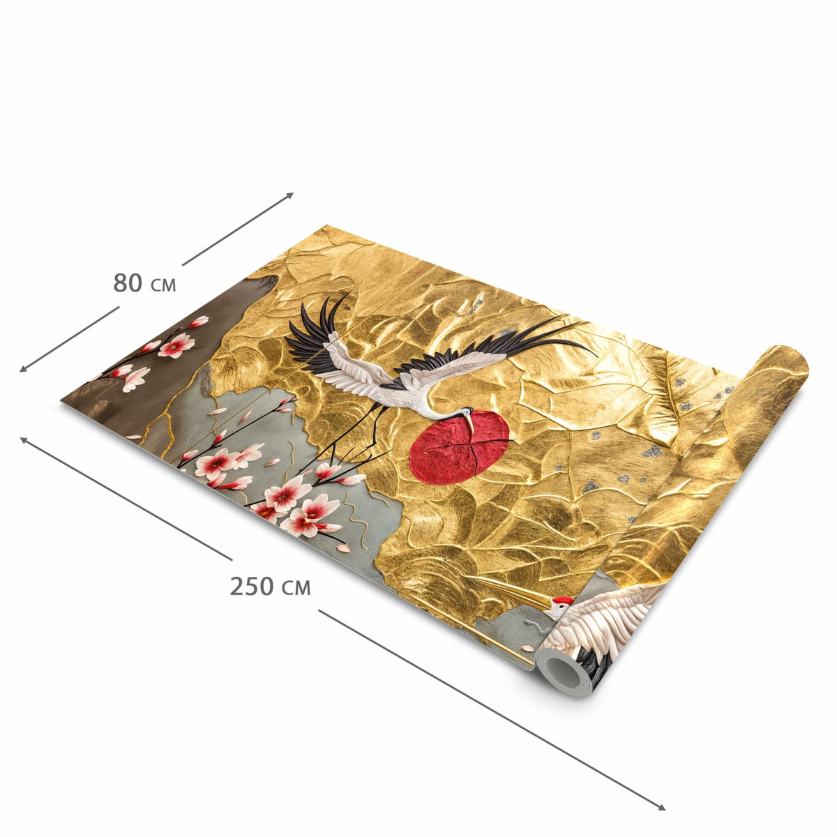 Komfortabler rutschfester Küchenläufer mit Motiv Blüten und Kraniche in der Größe 80x200 cm