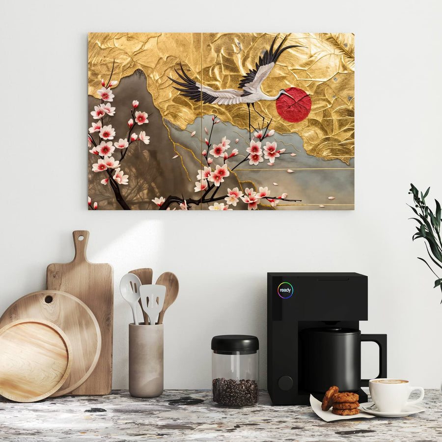 Maße Metall Magnettafel - Kranich über Blüten
