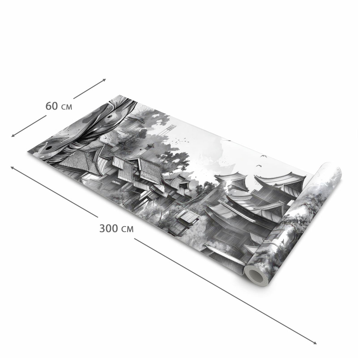 Bodenschonender waschbarer Küchenteppich mit Motiv Samurai Kriegerin Stadt in der Grösse 80x200 cm