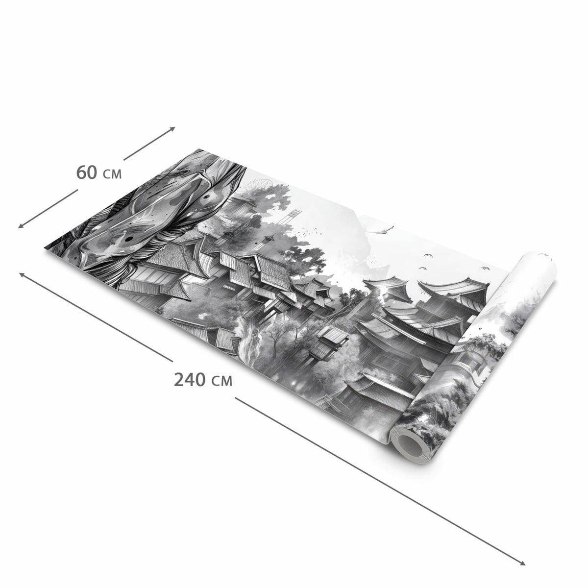 Bodenschonender Bodenläufer Teppich mit Motiv Samurai Kriegerin Stadt in der Grösse 80x200 cm
