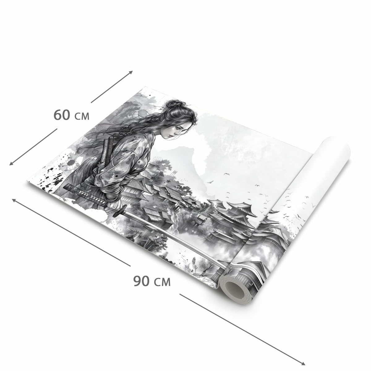 Farbbeständiger Küchenteppich mit Motiv Samurai Kriegerin Stadt in der Grösse 80x200 cm