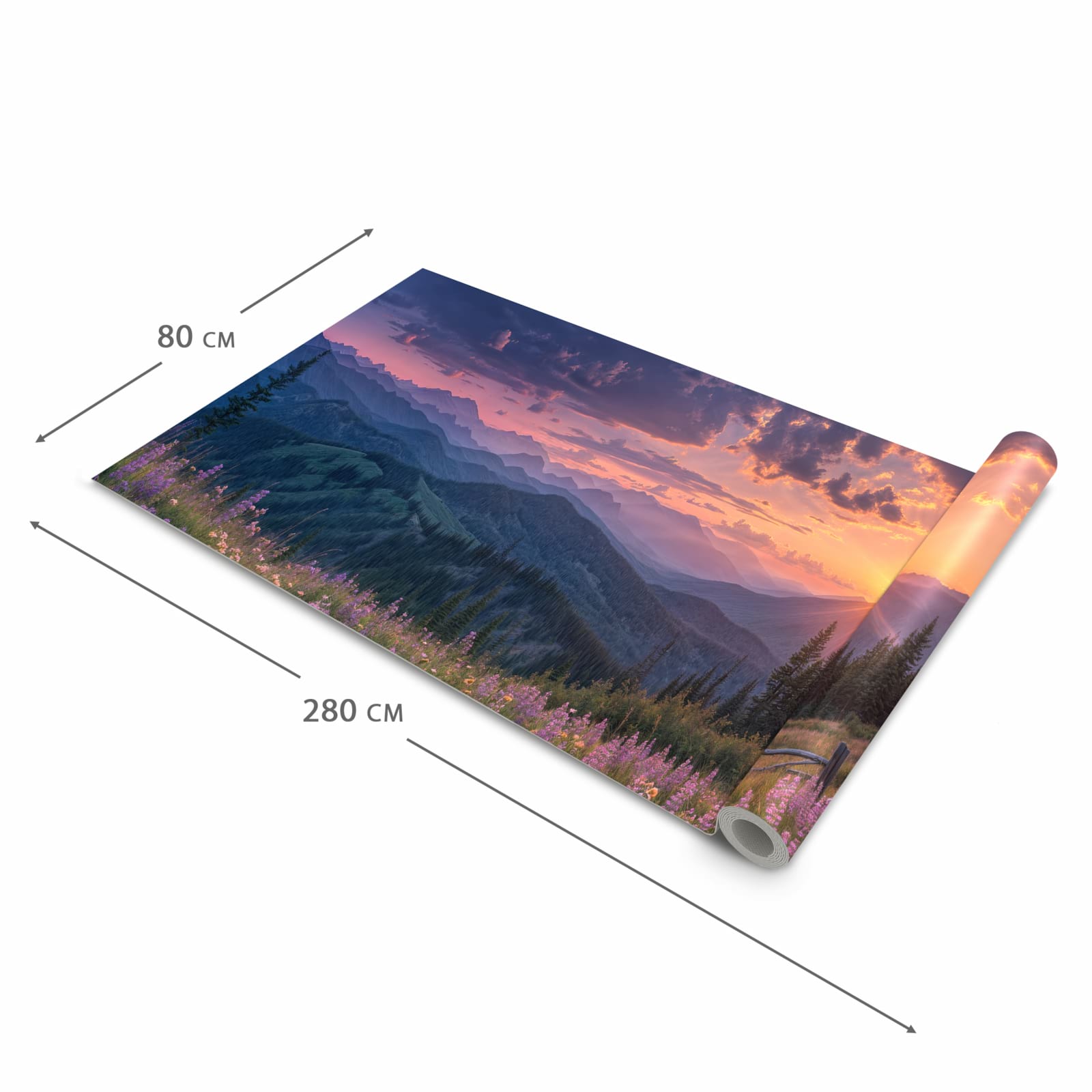 Dünner Küchenteppich mit Motiv Sonnenuntergang Wiese in der Grösse 60x90 cm - angenehme Haptik