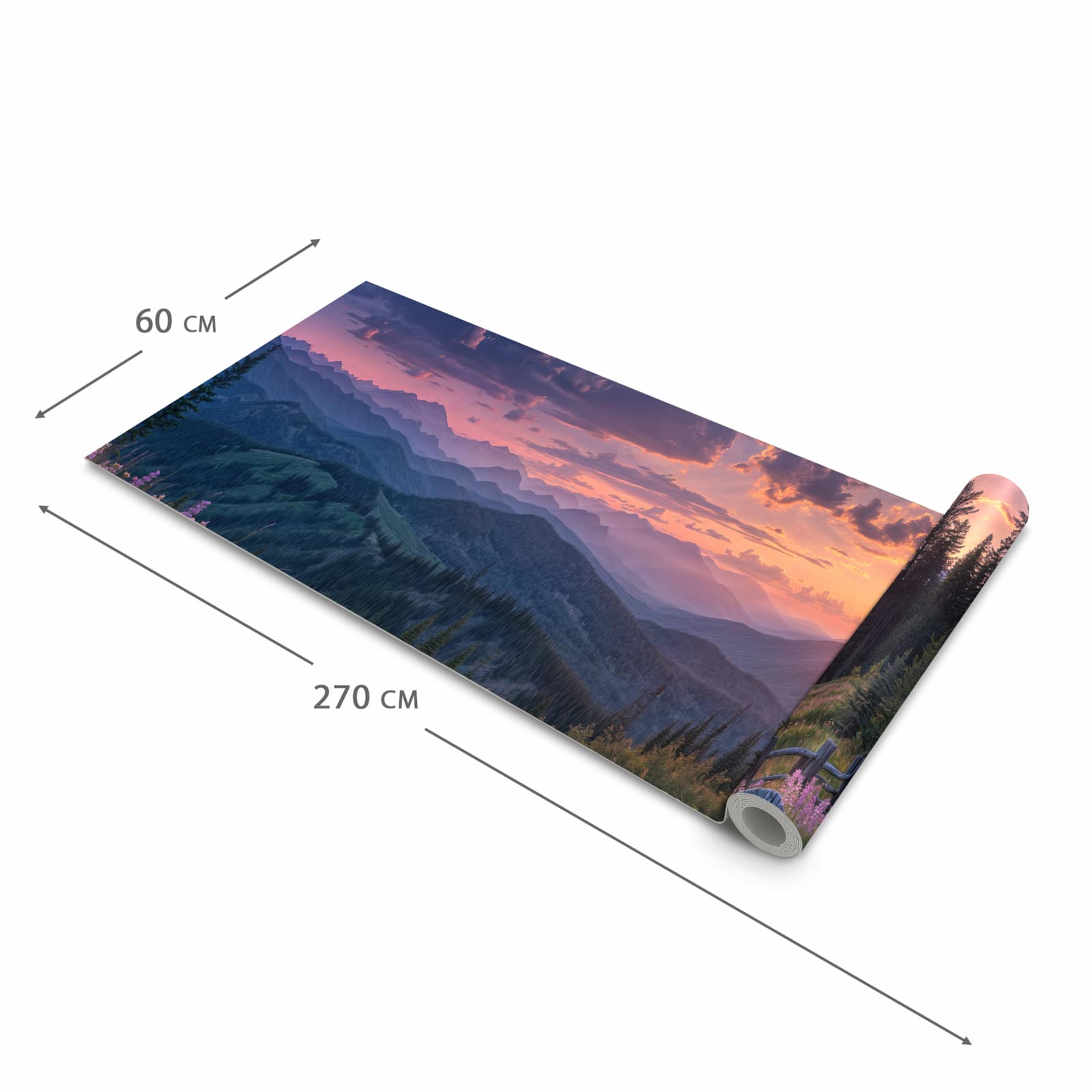 Flacher waschbarer Läufer Küche mit Motiv Sonnenuntergang Wiese in der Größe 60x90 cm