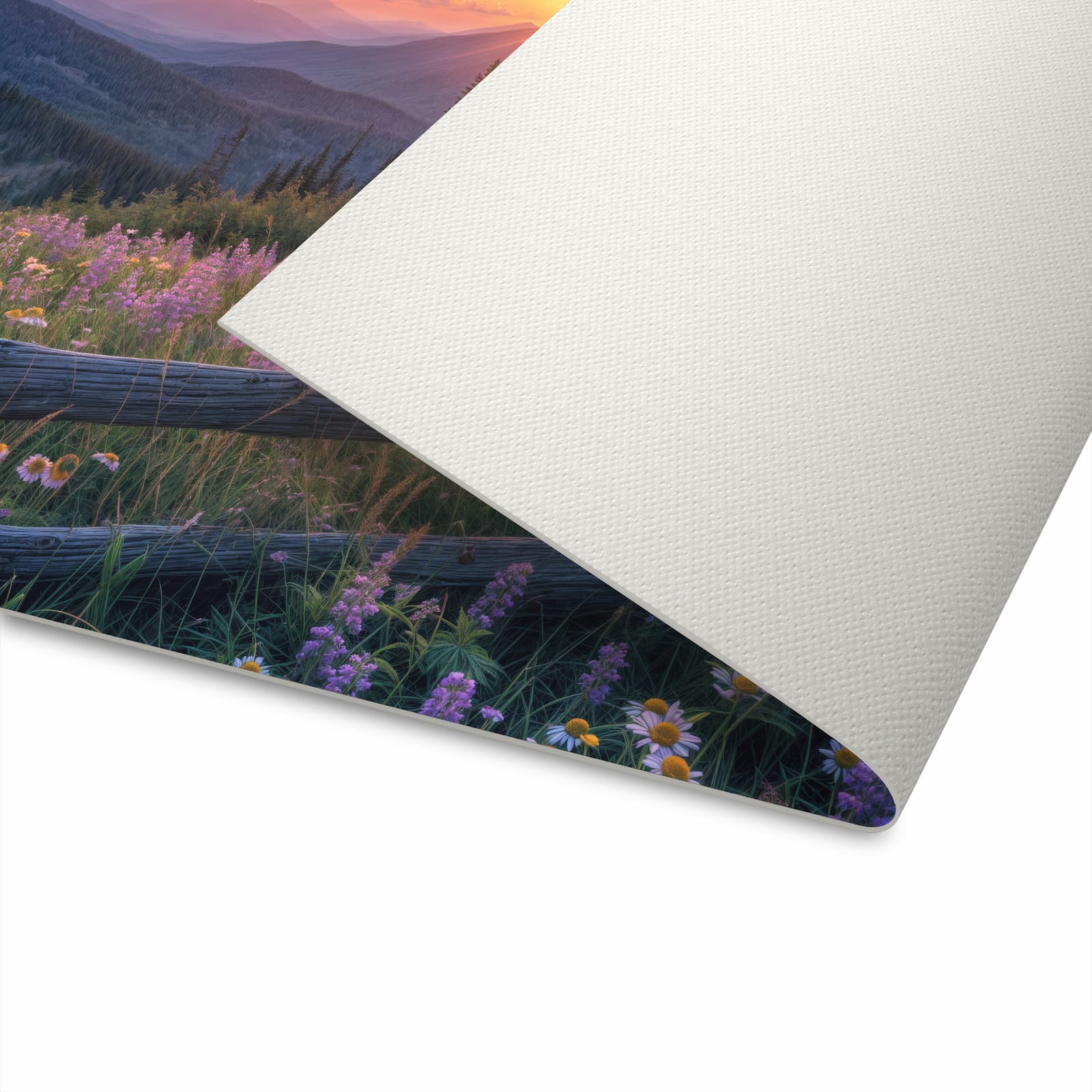 Geruchsneutraler Küchenteppich mit Motiv Sonnenuntergang Wiese in der Unterseite