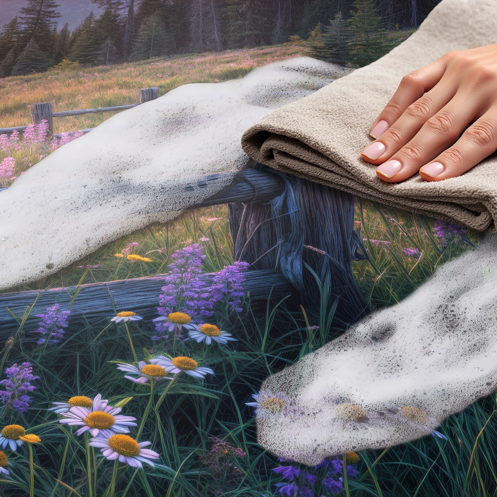 Bodenschonender rutschfester Küchenläufer mit Motiv Sonnenuntergang Wiese, einfach zu reinigen