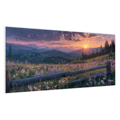 Glas Magnettafel mit dem Motiv Lila Blüten am Zaun