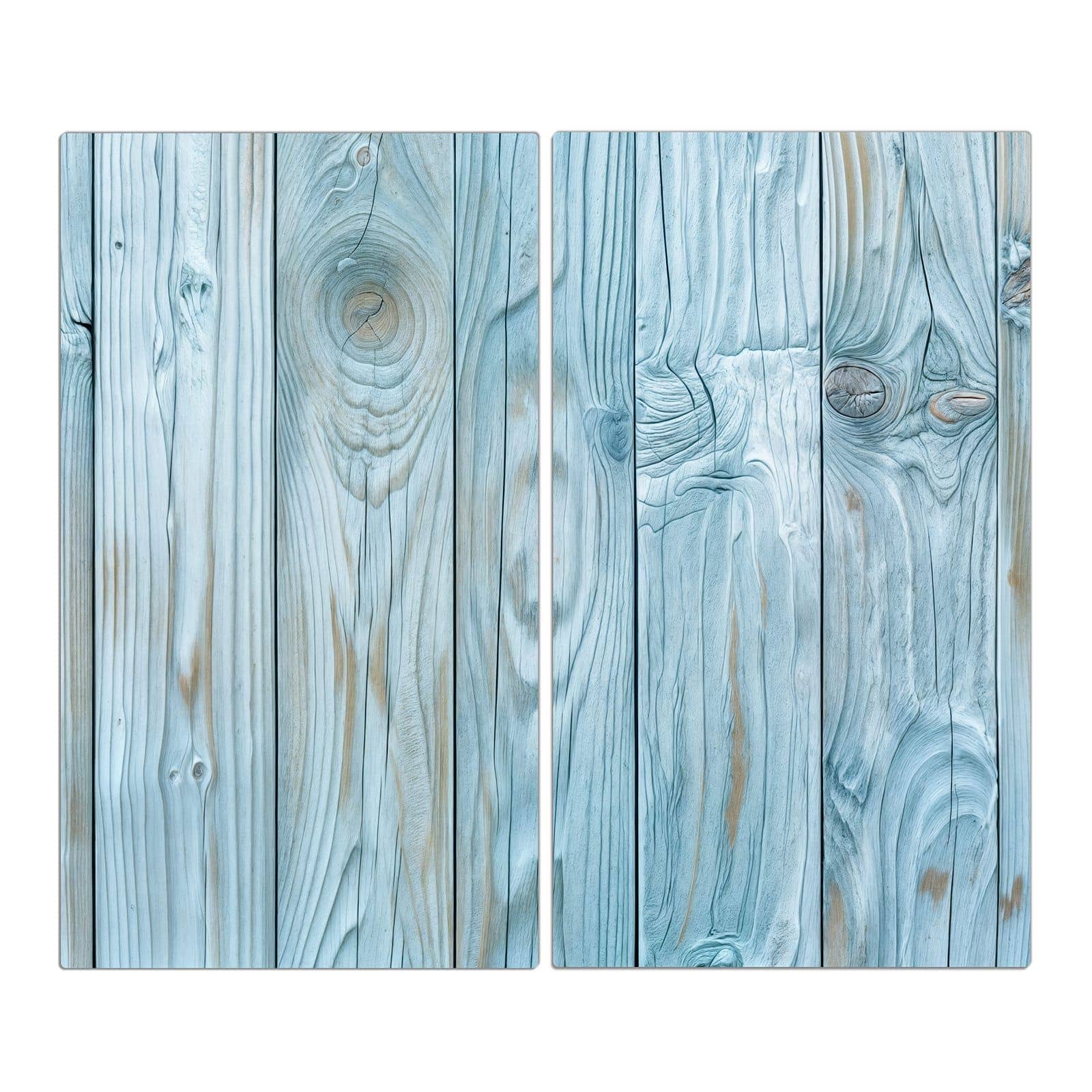 2-teilige Herdabdeckplatte Induktion mit Holzbretterdekor-Motiv in der Frontansicht #grösse_2-Teilig (60x52cm)