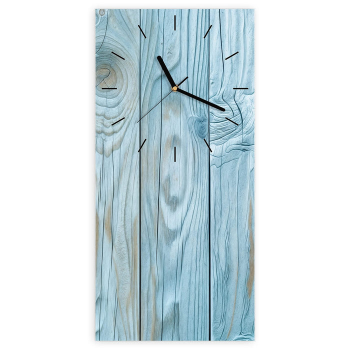 Wanduhr Holzbretterdekor aus Glas – Hochformat 30 × 60 cm mit Ziffernblatt Linie