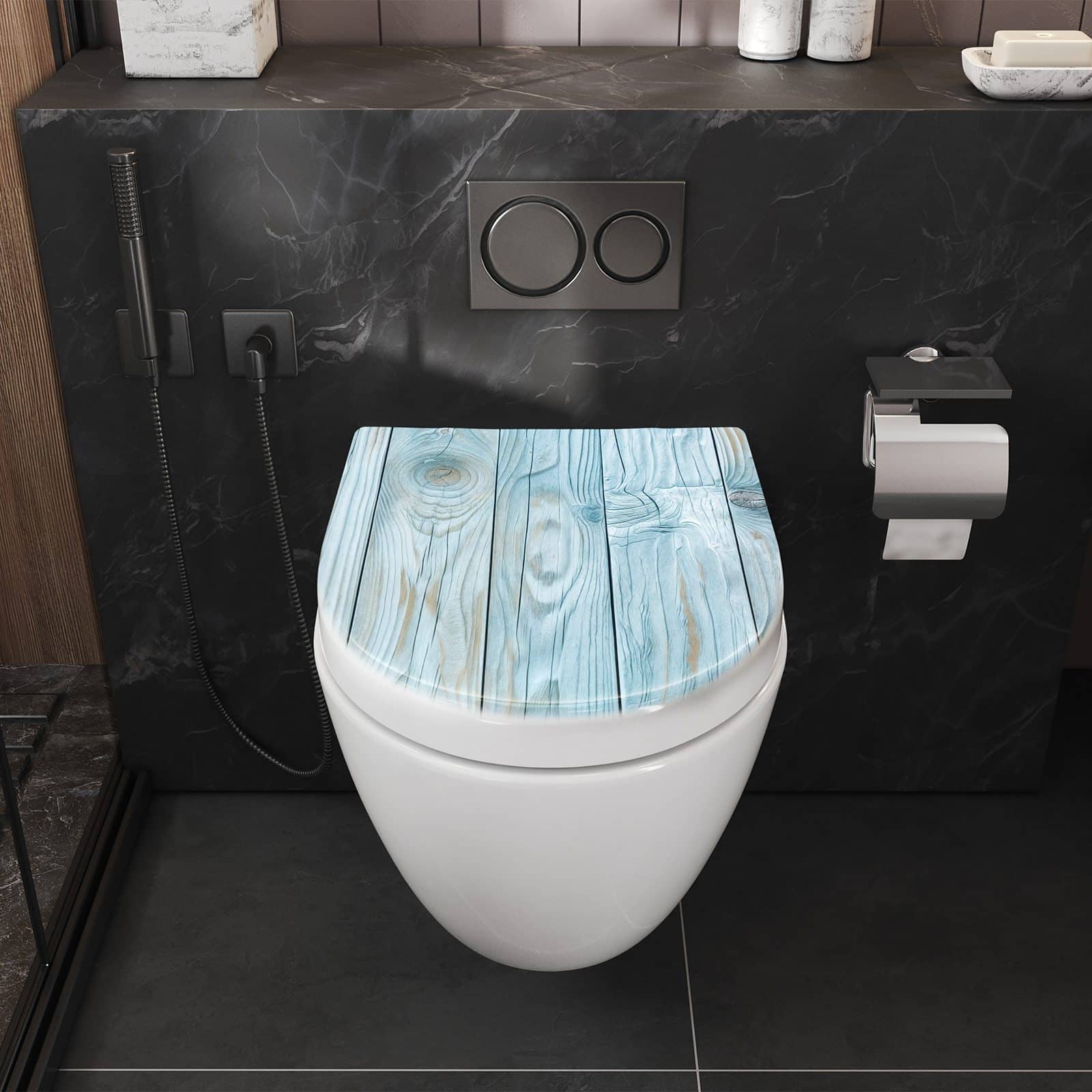 WC-Sitz mit Absenkautomatik Holzbretterdekor
