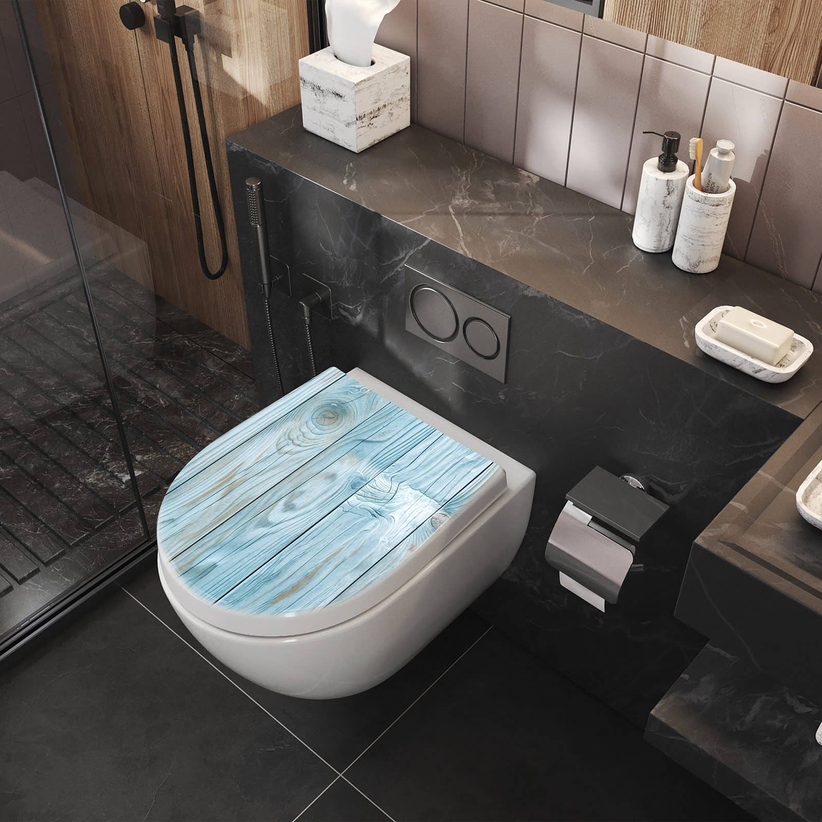 WC-Sitz mit Absenkautomatik Holzbretterdekor