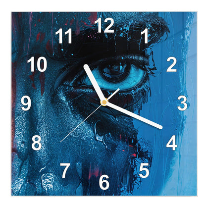 Wanduhr Quadratisch mit dem Motiv Gemaltes Auge in Blau