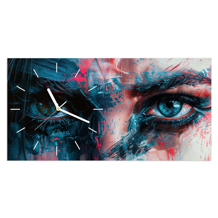 Wanduhr Kunstvolle Augen aus Glas – Querformat 60 × 30 cm mit Ziffernblatt Linie