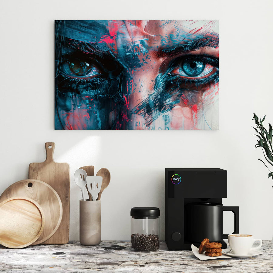 Maße Metall Magnettafel - Auge in Blau und Rot