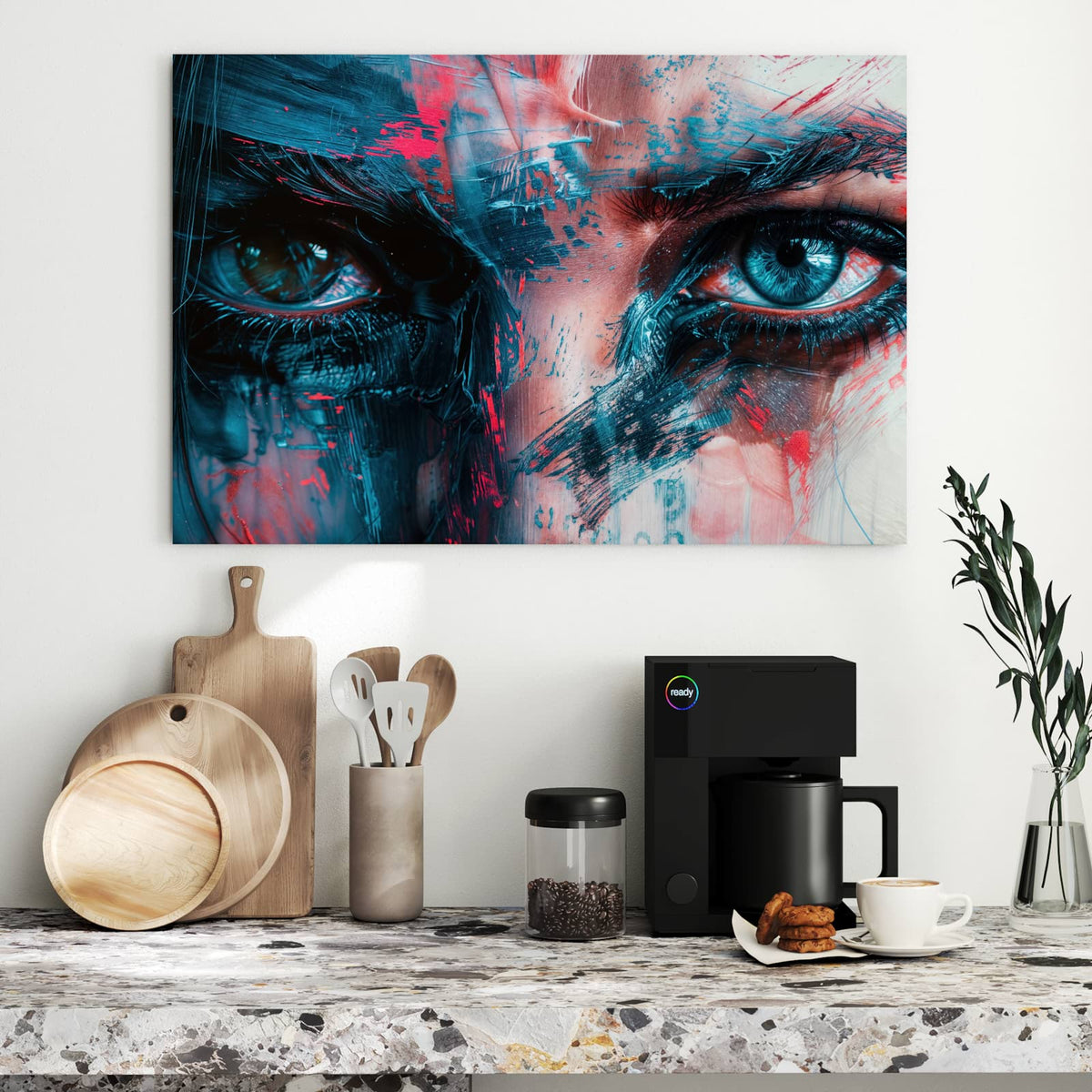 Metall Magnettafel - Auge in Blau und Rot – Auge hinter blauen und roten Strichen