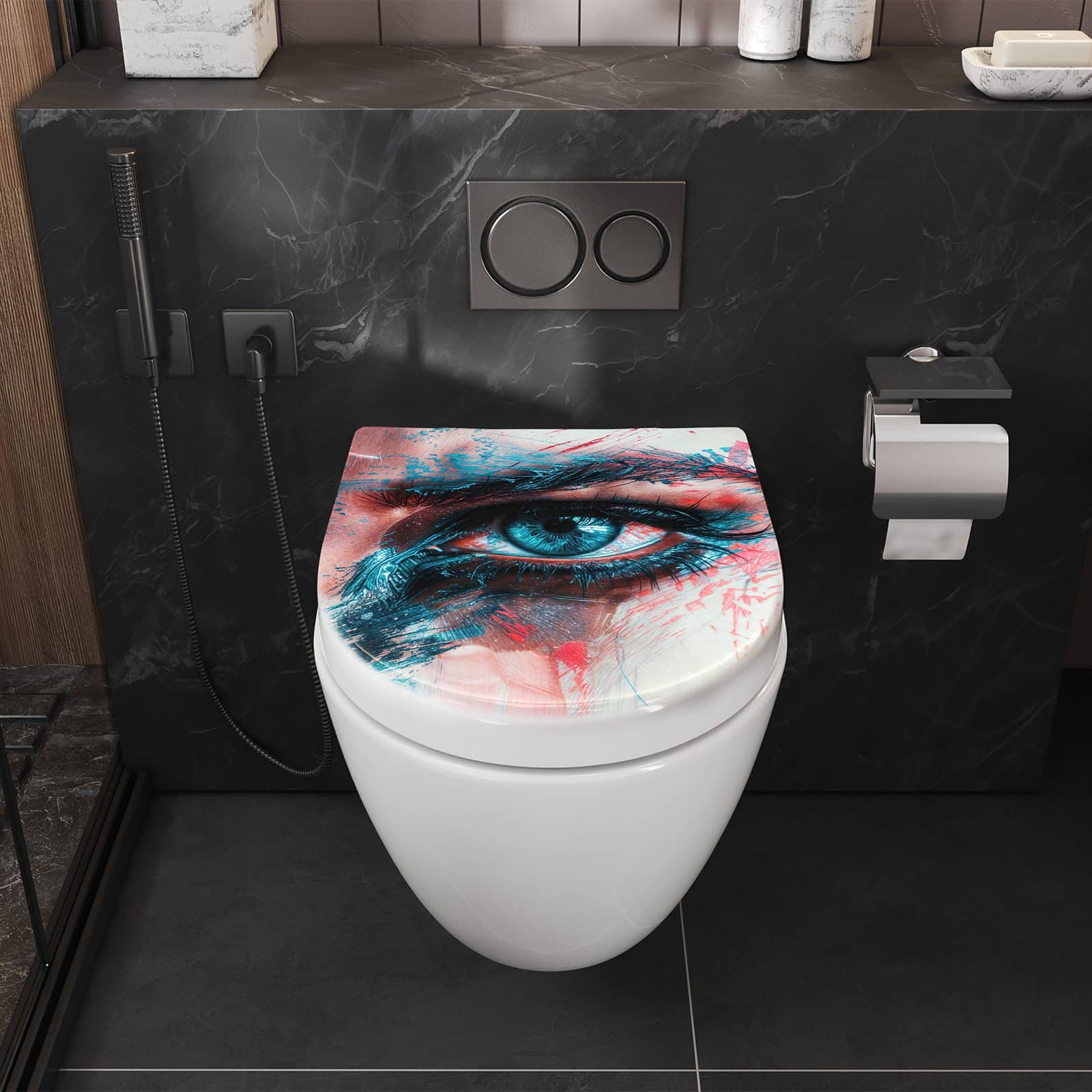 WC-Sitz mit Absenkautomatik Kunstvolle Augen