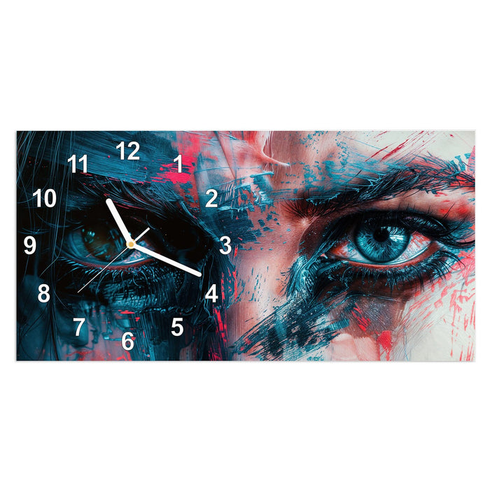 Wanduhr Kunstvolle Augen aus Glas – Querformat 60 × 30 cm mit Ziffernblatt Modern