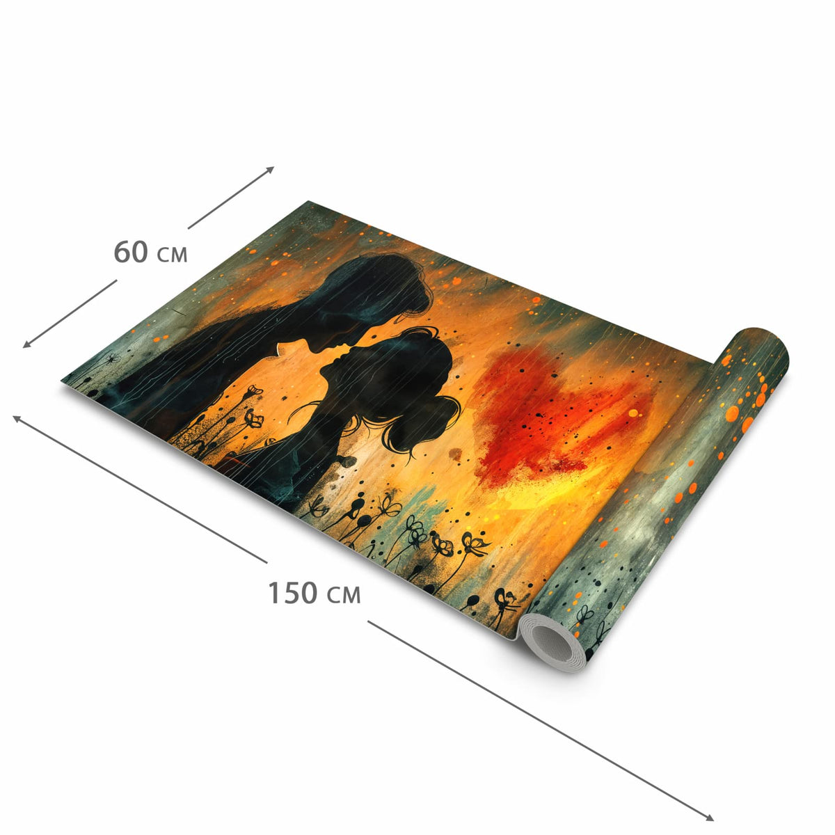 Bodenschonender Bodenläufer Teppich mit Motiv Liebespaar im Regen in der Grösse 60x300 cm