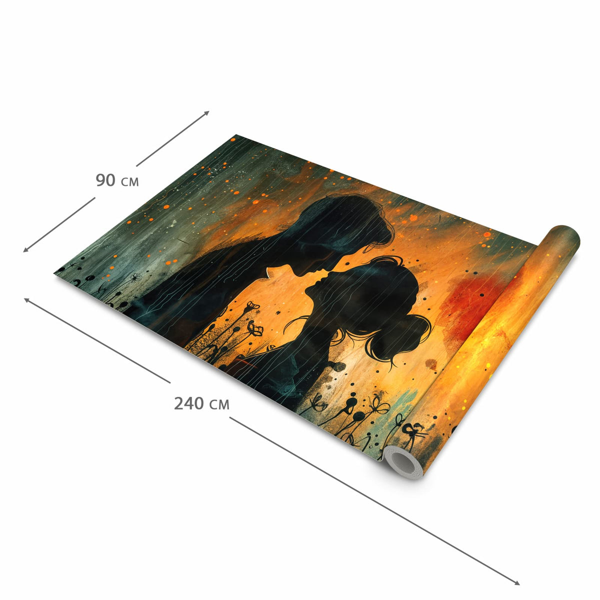 Schmutzabweisender Küchenteppich mit Motiv Liebespaar im Regen in der Größe 60x300 cm