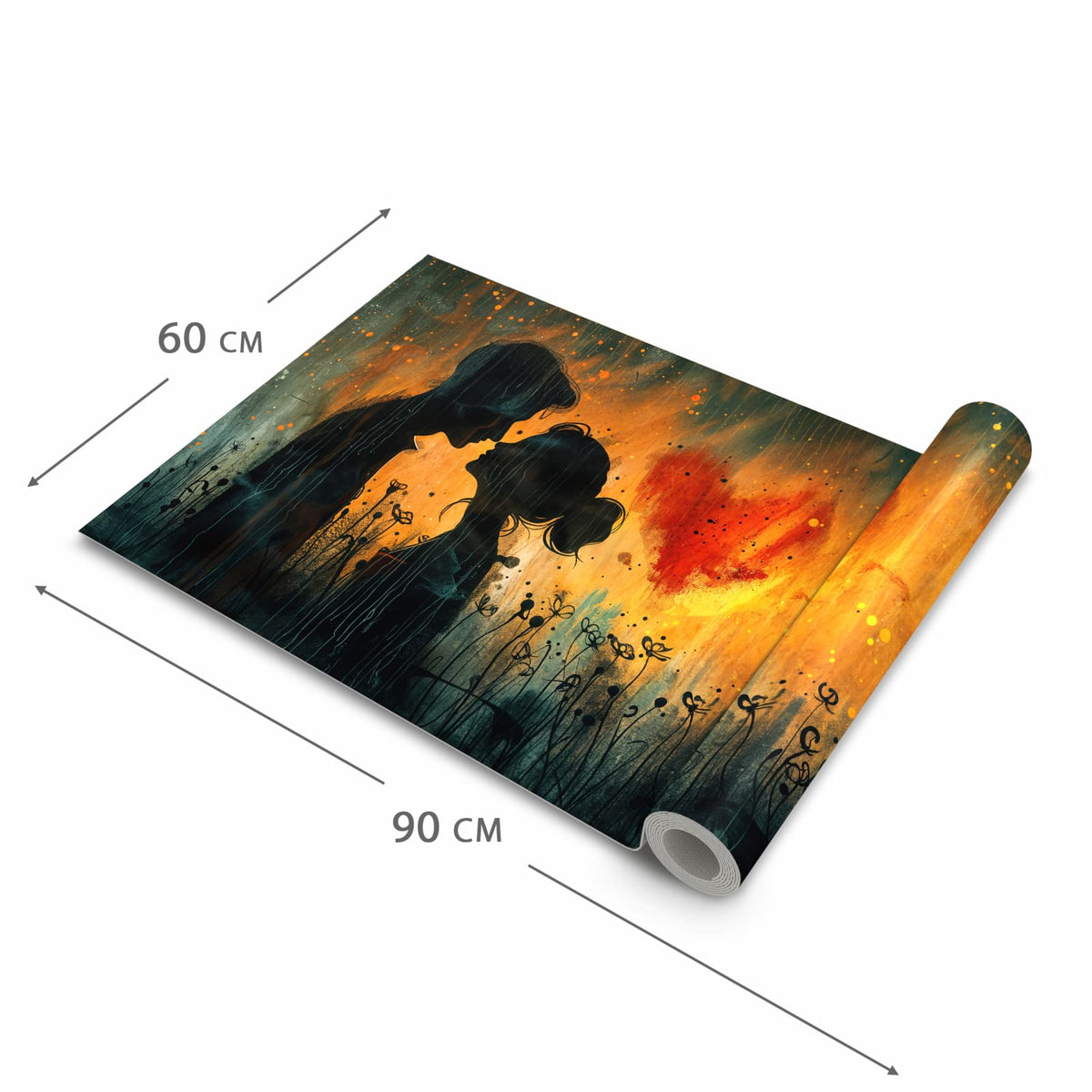 Geräuschdämpfender Küchenteppich mit Motiv Liebespaar im Regen in der Grösse 60x300 cm