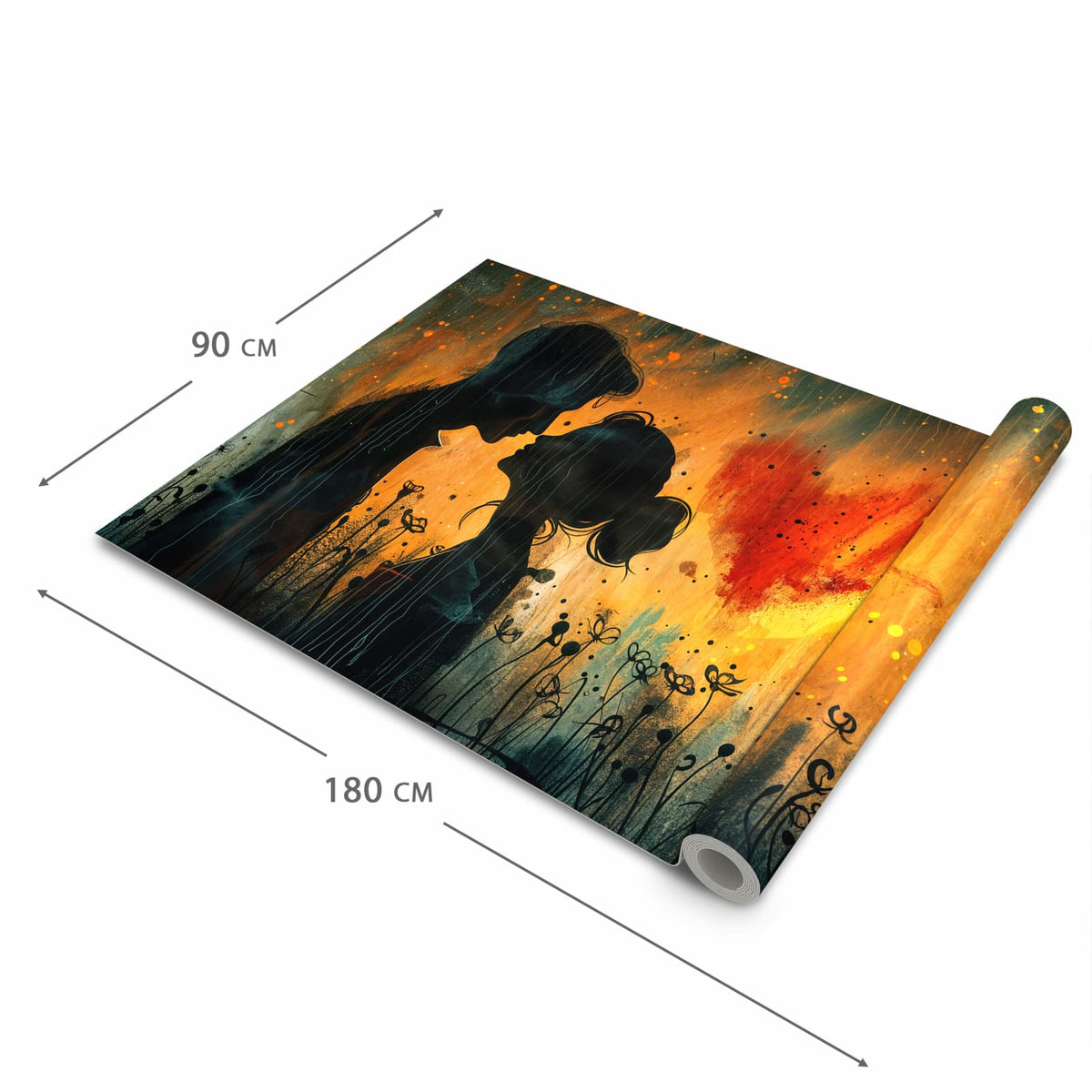 Fleckenresistenter waschbarer Küchenteppich mit Motiv Liebespaar im Regen in der Grösse 60x300 cm