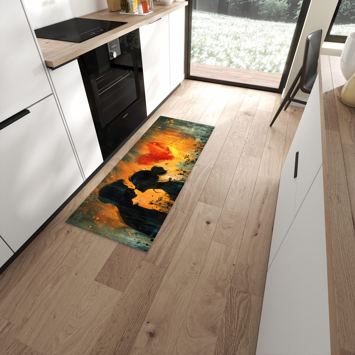 Küchenteppich mit Motiv Liebespaar im Regen für angenehmes Stehen in moderner Küche #grösse_60 x 150 cm