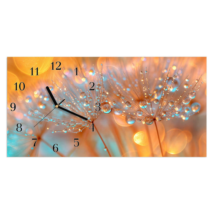 Wanduhr Pusteblumen Tropfen aus Glas – Querformat 60 × 30 cm mit Ziffernblatt Klassisch